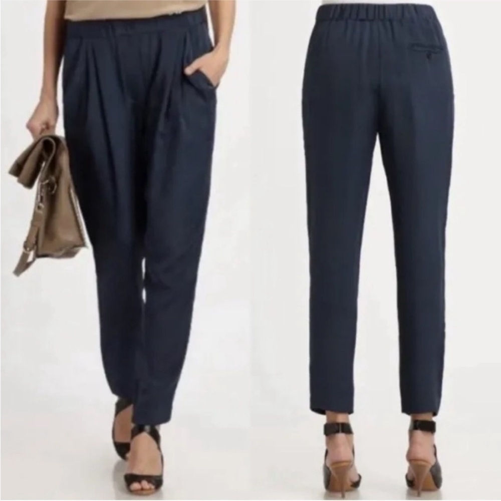 NWT 3.1 Phillip Lim 100% Silk Draped Pocket Trouser Navy Blue Pants Size 0